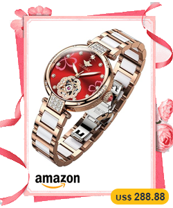 OUPINKE Relojes automáticos para mujer, oro rosa, diamantes de cerámica, elegante, reloj de pulsera con grabado de esqueleto, mecánico, cuerda automática, impermeable, luminoso